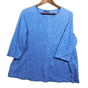 J Jill Pure Jill Womens L Blue Petite Cotton Striped Top